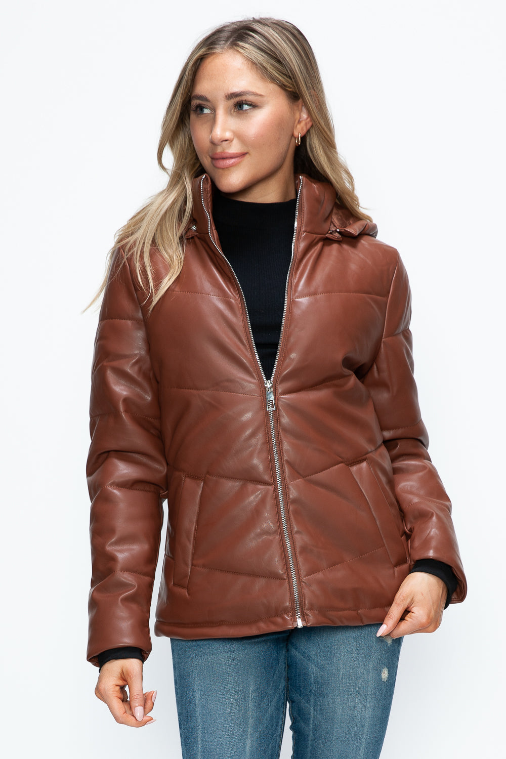 How Dare U Pocketed Zip Up Puffer Jacket with Removable Hood - Teresa's Fashionista LLC