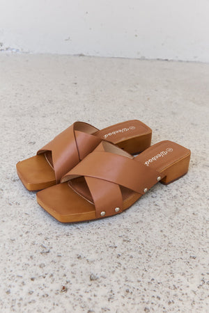 Weeboo Step Into Summer Criss Cross Wooden Clog Mule in Brown-Teresa's Fashionista LLC