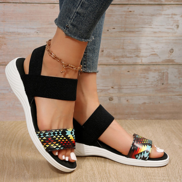 PU Leather Open Toe Low Heel Sandals-Teresa's Fashionista LLC