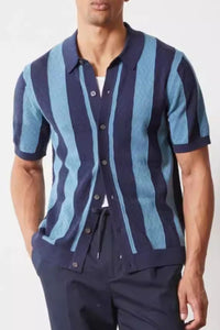 Men's Plus Size Striped Button Down Short Sleeve Shirt