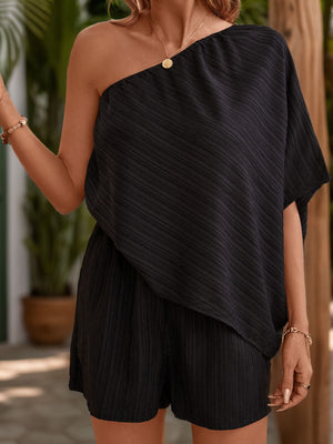 Single Shoulder Half Sleeve Romper-Teresa's Fashionista LLC