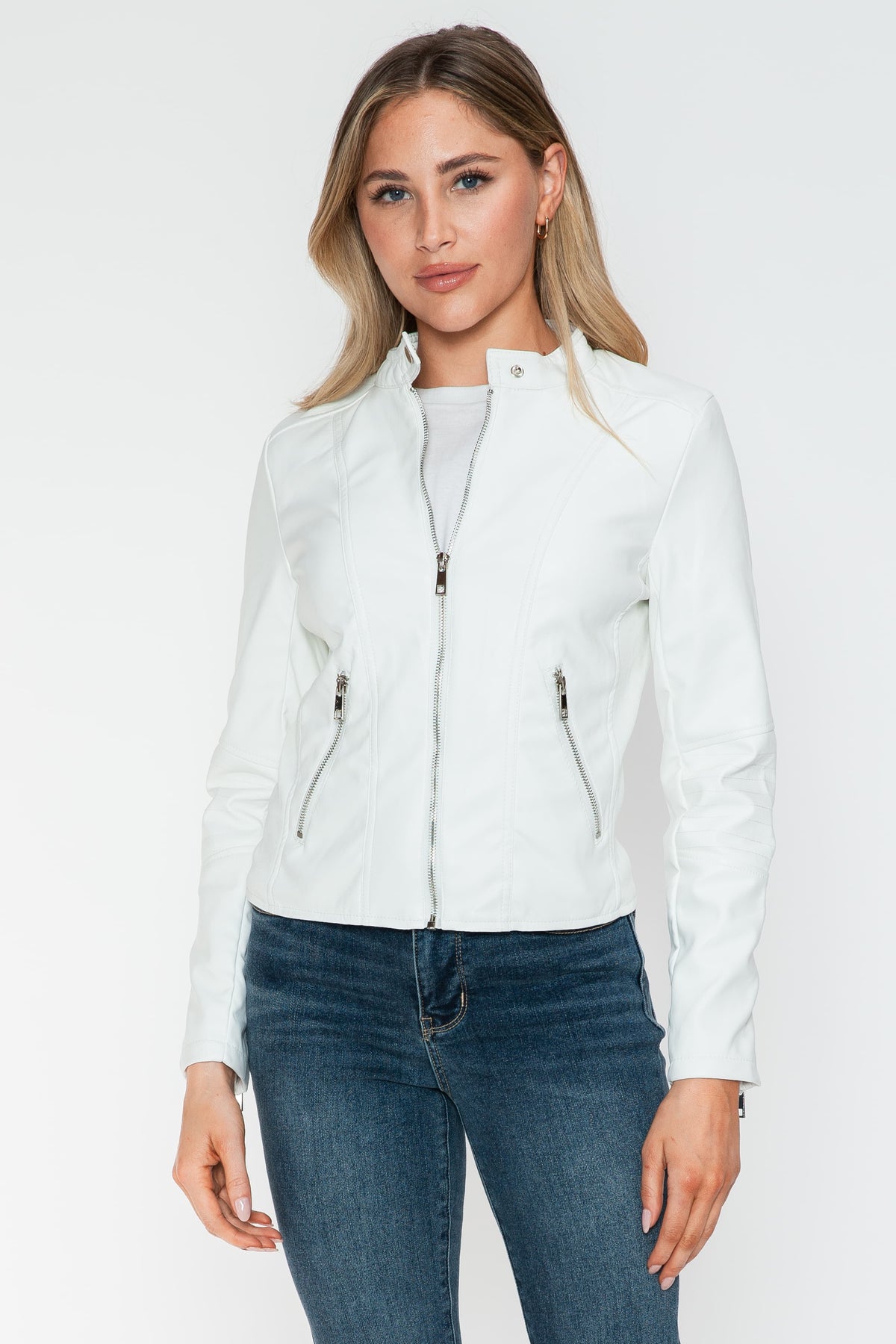 Snobbish PU Leather Zip Up Jacket with Pockets - Teresa's Fashionista LLC