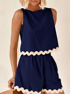 Contrast Trim Sleeveless Top and Shorts Set-Teresa's Fashionista LLC