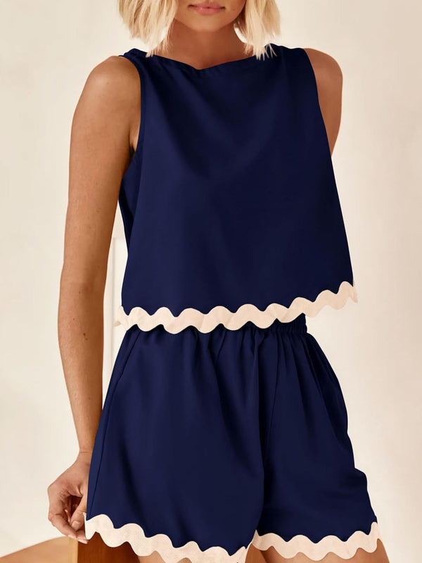 Contrast Trim Sleeveless Top and Shorts Set-Teresa's Fashionista LLC
