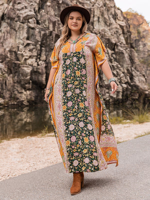 Plus Size Tie Neck Maxi Dress-Teresa's Fashionista LLC