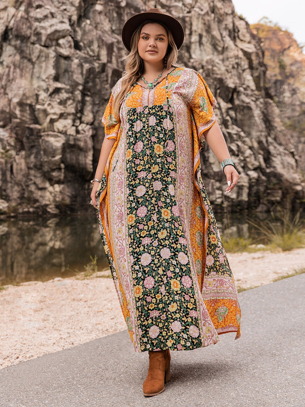 Plus Size Tie Neck Maxi Dress-Teresa's Fashionista LLC