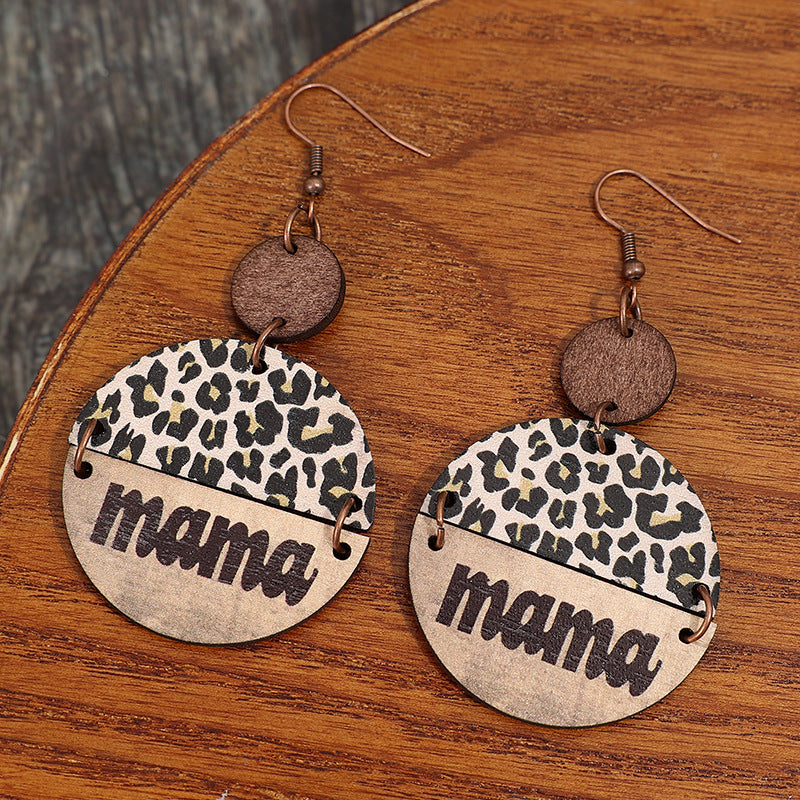 Wooden Leopard Round Shape Earrings-Teresa's Fashionista LLC