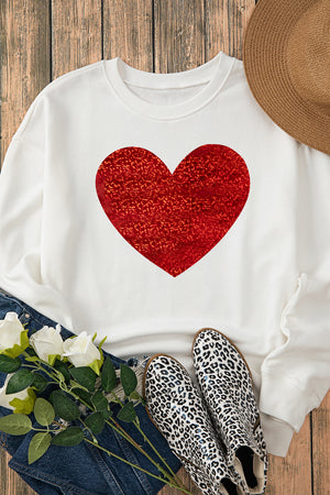 Valentine’s Day Heart Round Neck Long Sleeve Sweatshirt - Teresa's Fashionista LLC