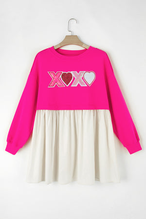 XOXO Sequin Heart Long Sleeve Dress - Teresa's Fashionista LLC