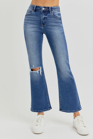 RISEN Full Size Distressed High Rise Crop Flare Jeans - Teresa's Fashionista LLC