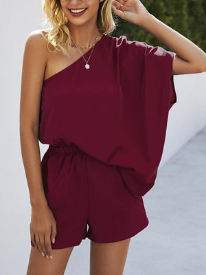 Single Shoulder Batwing Sleeve Romper-Teresa's Fashionista LLC