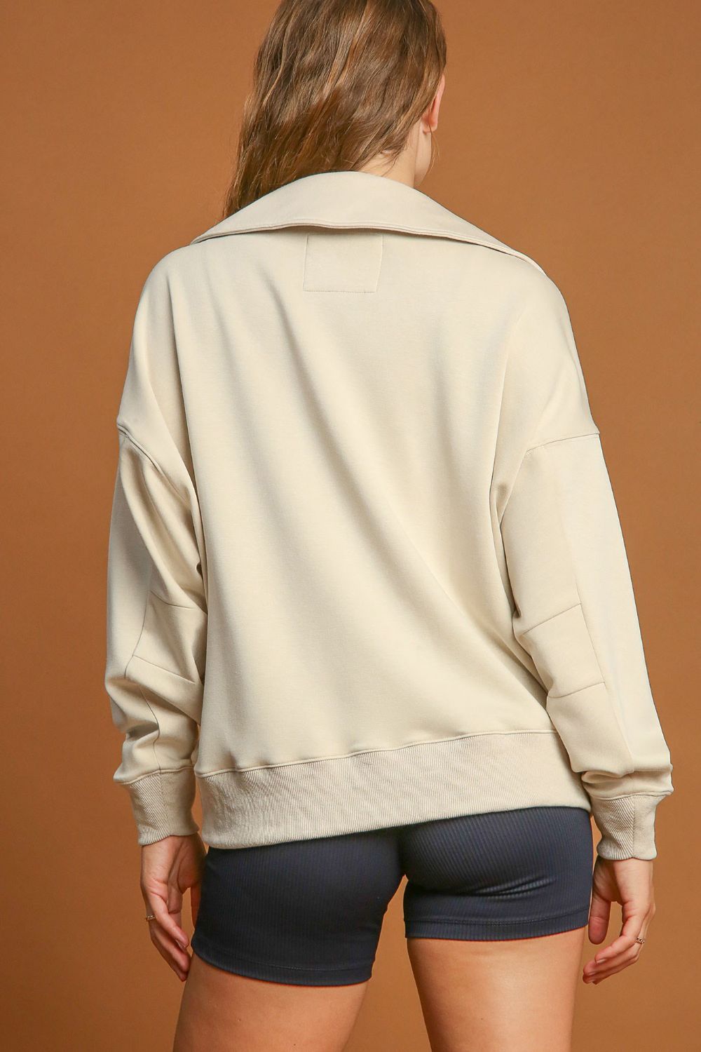 Umgee Johnny Collar Dropped Shoulder Sweatshirt - Teresa's Fashionista LLC
