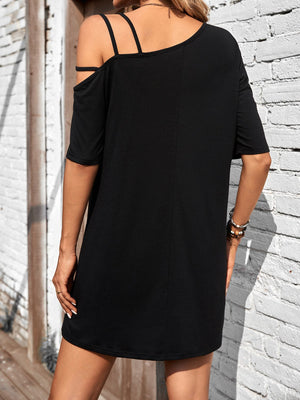 Asymmetrical Neck Half Sleeve Mini Dress - Teresa's Fashionista LLC