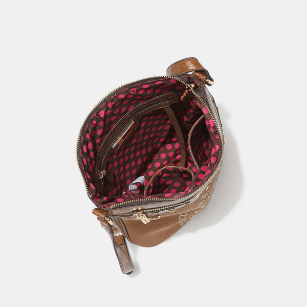 Nicole Lee USA Metallic Stitching Embroidery Inlaid Rhinestone Crossbody Bag-Teresa's Fashionista LLC