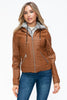 YMI Faux Layered Double-Zipper Jacket with Fuzzy Hood - Teresa's Fashionista LLC
