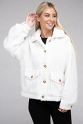 Cozy Sherpa Button-Front Jacket-Teresa's Fashionista LLC