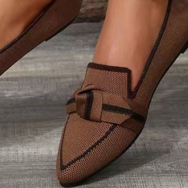 Bow Contrast Trim Point Toe Loafers-Teresa's Fashionista LLC
