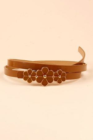 Flower Decor Skinny PU Belt-Teresa's Fashionista LLC