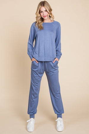 Super Lady Round Neck Raglan Sleeve Top and Pants Lounge Set - Teresa's Fashionista LLC