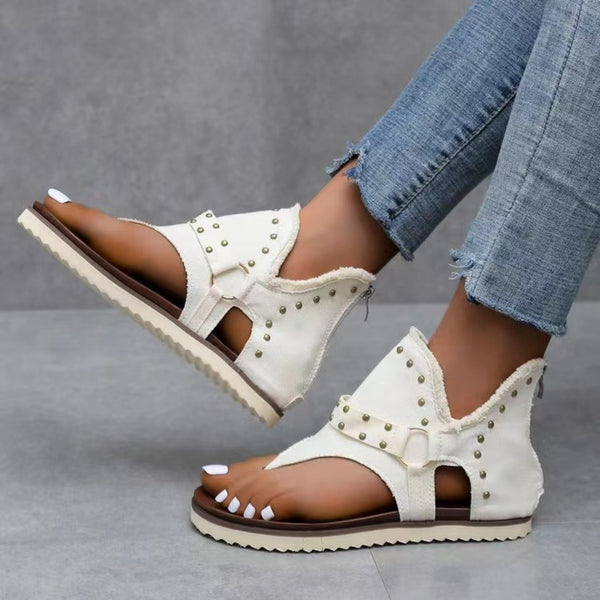Studded Raw Hem Flat Sandals-Teresa's Fashionista LLC