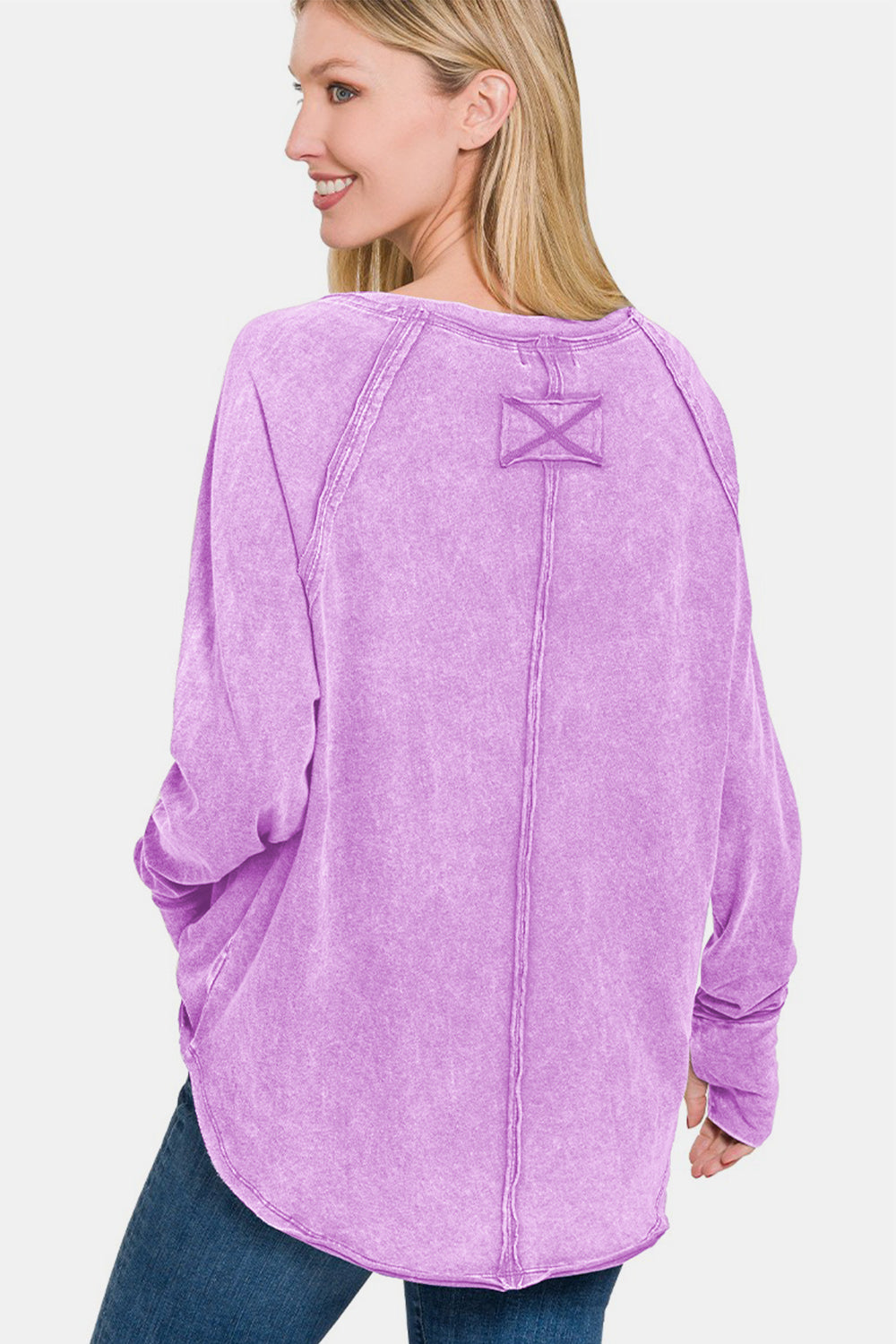 Zenana Round Neck Thumbhole Long Sleeve T-Shirt - Teresa's Fashionista LLC