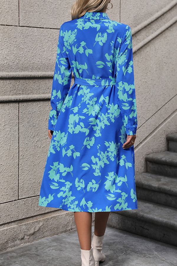 Printed Button Up Tie Waist Dress-Teresa's Fashionista LLC