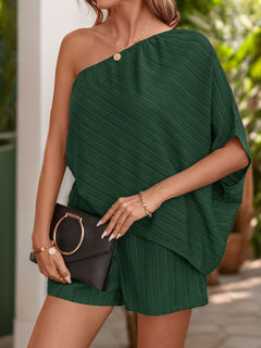 Single Shoulder Half Sleeve Romper-Teresa's Fashionista LLC