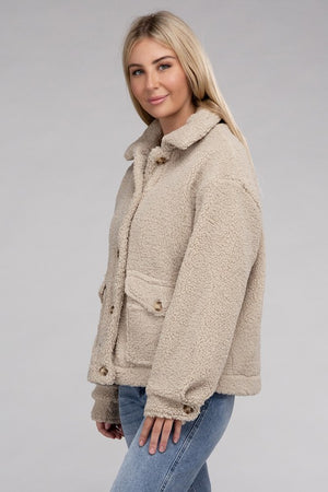 Cozy Sherpa Button-Front Jacket-Teresa's Fashionista LLC