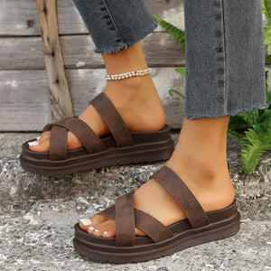 Crisscross PU Leather Flat Sandals-Teresa's Fashionista LLC