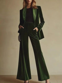 Velvet Blazer and Wide-Leg Pants Set