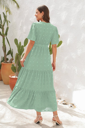 Swiss Dot Tied Surplice Short Sleeve Dress-Teresa's Fashionista LLC