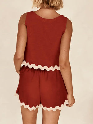 Contrast Trim Sleeveless Top and Shorts Set-Teresa's Fashionista LLC