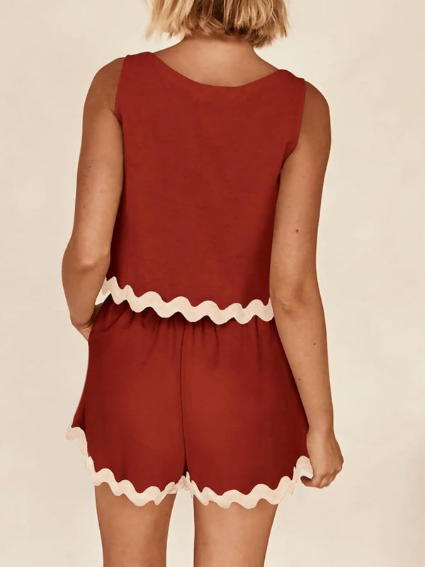 Contrast Trim Sleeveless Top and Shorts Set-Teresa's Fashionista LLC