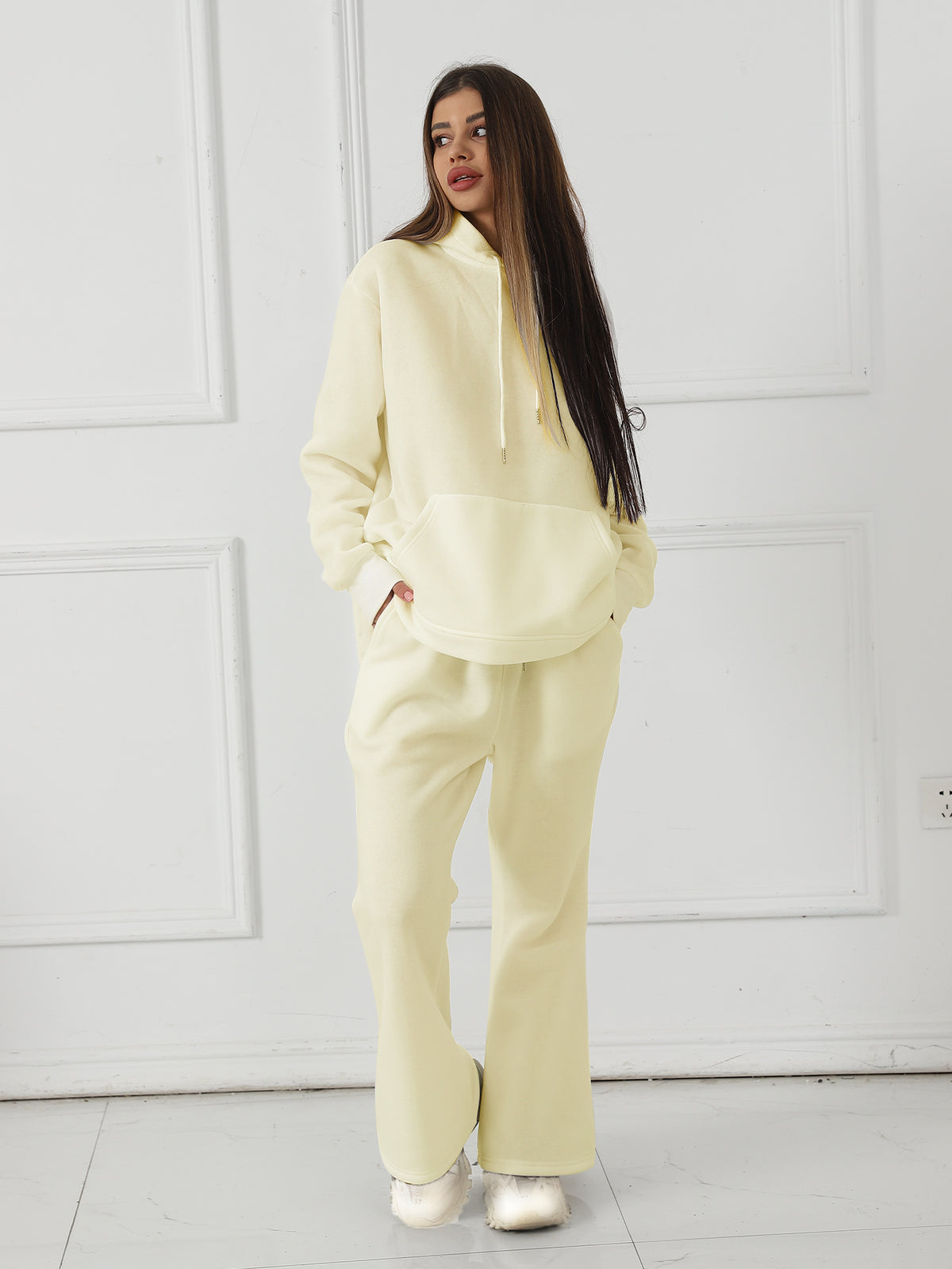 Women's Fashionable Casual Solid Color Long Sleeved Sweatshirt Set - Teresa's Fashionista LLC