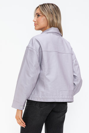 How Dare U Drawstring Hem PU Leather Zip Up Jacket - Teresa's Fashionista LLC
