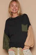 POL Color Block Roll Hem Hacci Sweater - Teresa's Fashionista LLC