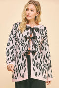 Davi & Dani Leopard Ribbon Tie Front Loose Fit Cardigan - Teresa's Fashionista LLC