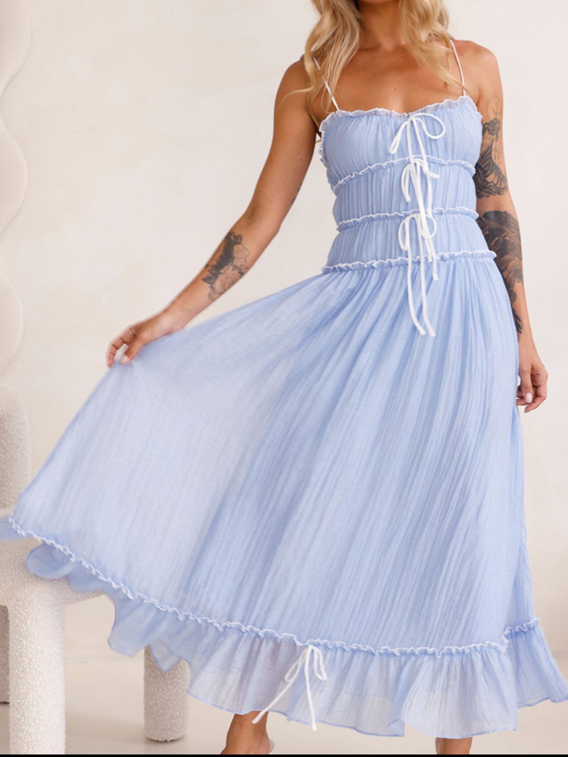 Devine Frill Ruffled Hem Midi Cami Dress - Teresa's Fashionista LLC