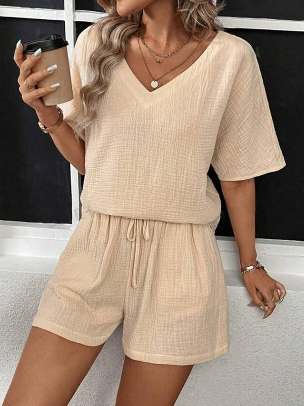 V-Neck Half Sleeve Top and Shorts Set-Teresa's Fashionista LLC
