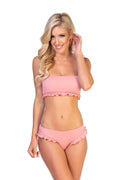 SOLID RIBBED PINK RUFFLED BIKINI SET-Teresa's Fashionista LLC