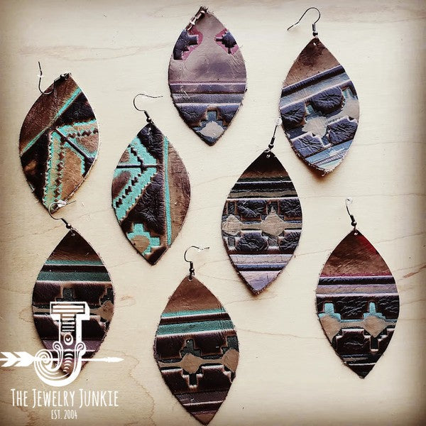 Leather oval earrings in navajo-Teresa's Fashionista LLC