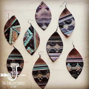 Leather oval earrings in navajo-Teresa's Fashionista LLC