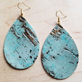 Leather Teardrop earrings in Turquoise Metallic-Teresa's Fashionista LLC