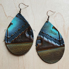Leather Teardrop Earrings in Blue Navajo-Teresa's Fashionista LLC