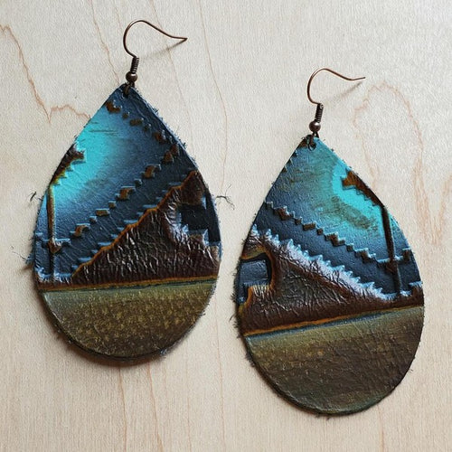 Leather Teardrop Earrings in Blue Navajo-Teresa's Fashionista LLC