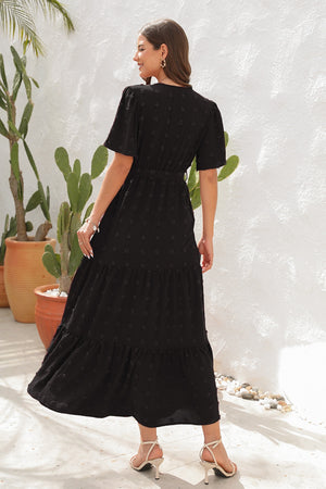 Swiss Dot Tied Surplice Short Sleeve Dress-Teresa's Fashionista LLC