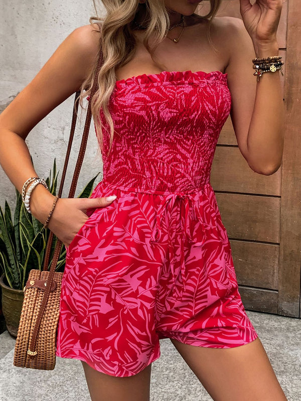 Smocked Printed Tube Romper with Pockets-Teresa's Fashionista LLC