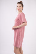 VERY J Washed Round Neck Mini Tee Dress-Teresa's Fashionista LLC