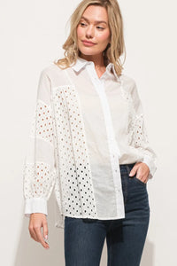 And The Why Eyelet Long Sleeve Button Down Shirt