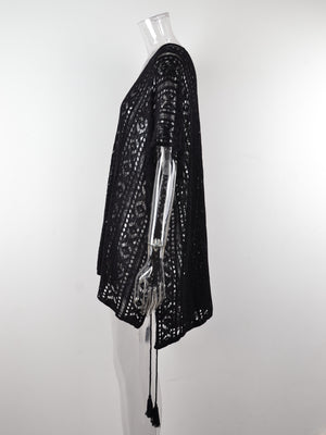 Cutout V-Neck Cover-Up with Tassel-Teresa's Fashionista LLC